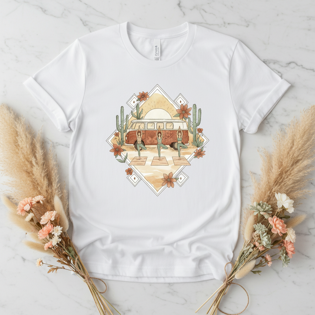 Pause and flow yoga van life graphic tee by Pause Caravan Collective