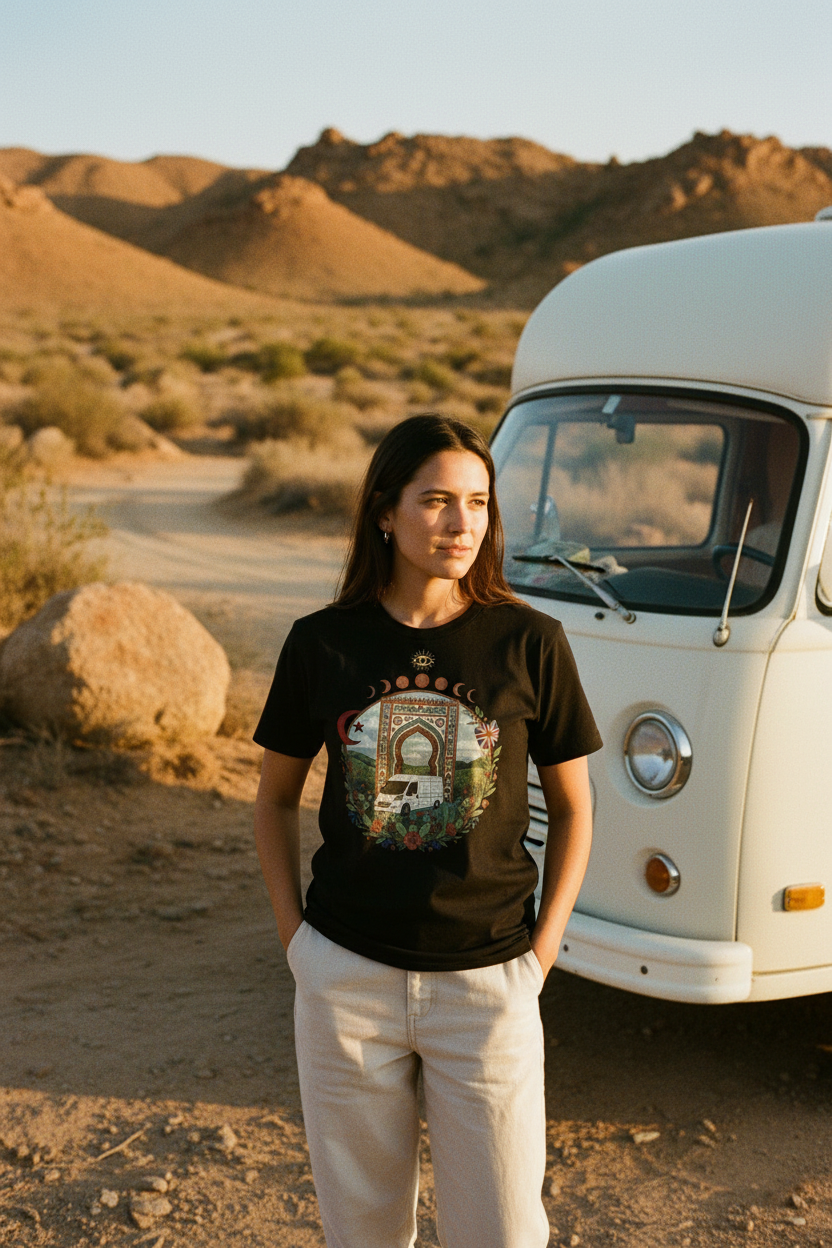 Van life journey graphic tee with true love story -inspired design by Pause Caravan Collective