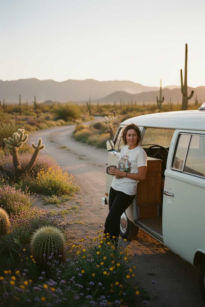 Van life journey graphic tee with true love story -inspired design by Pause Caravan Collective