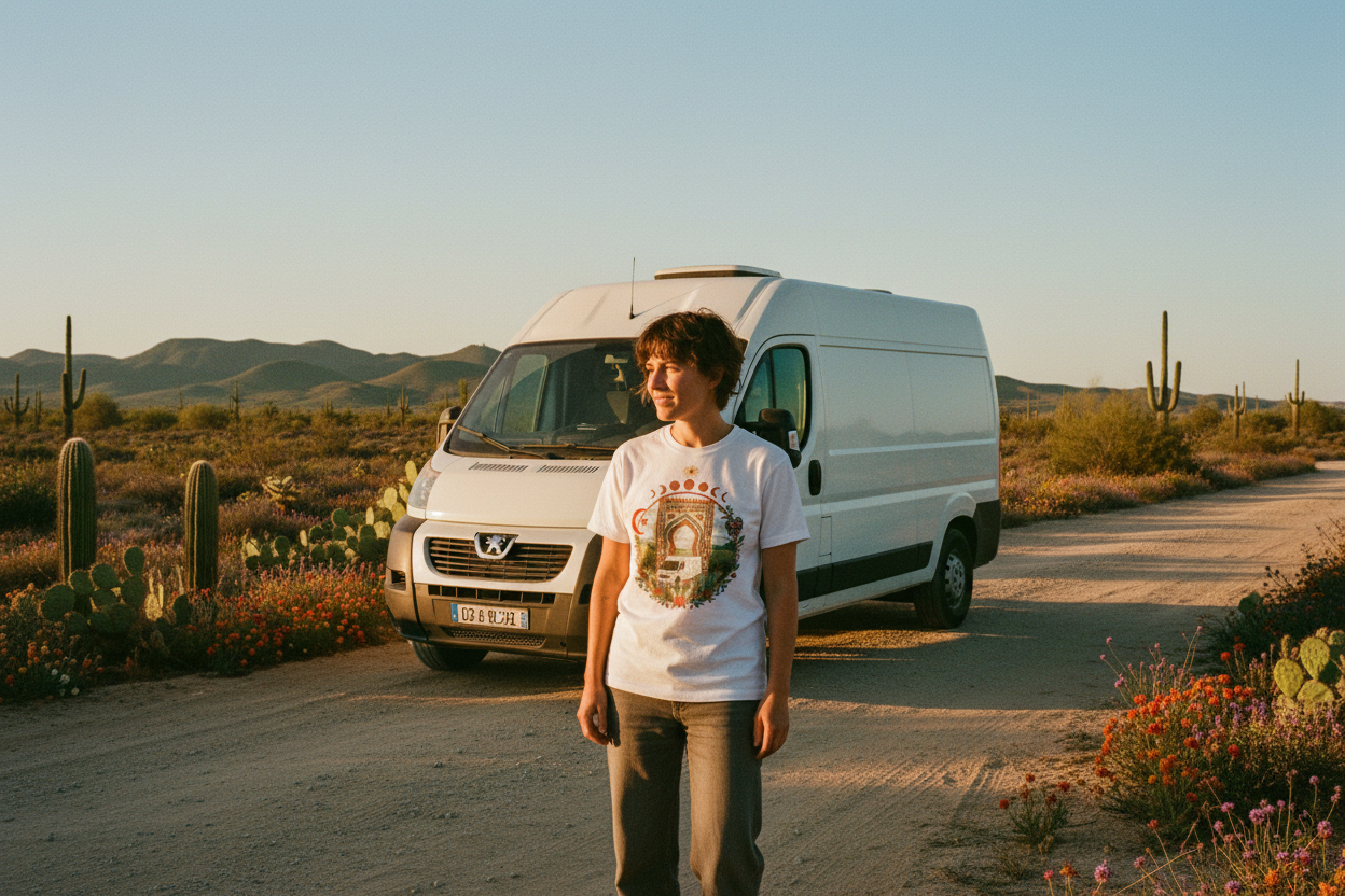 Van life journey graphic tee with true love story -inspired design by Pause Caravan Collective