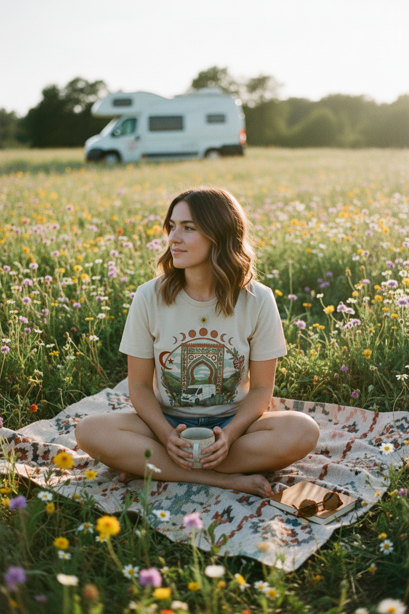 Van life journey graphic tee with true love story -inspired design by Pause Caravan Collective