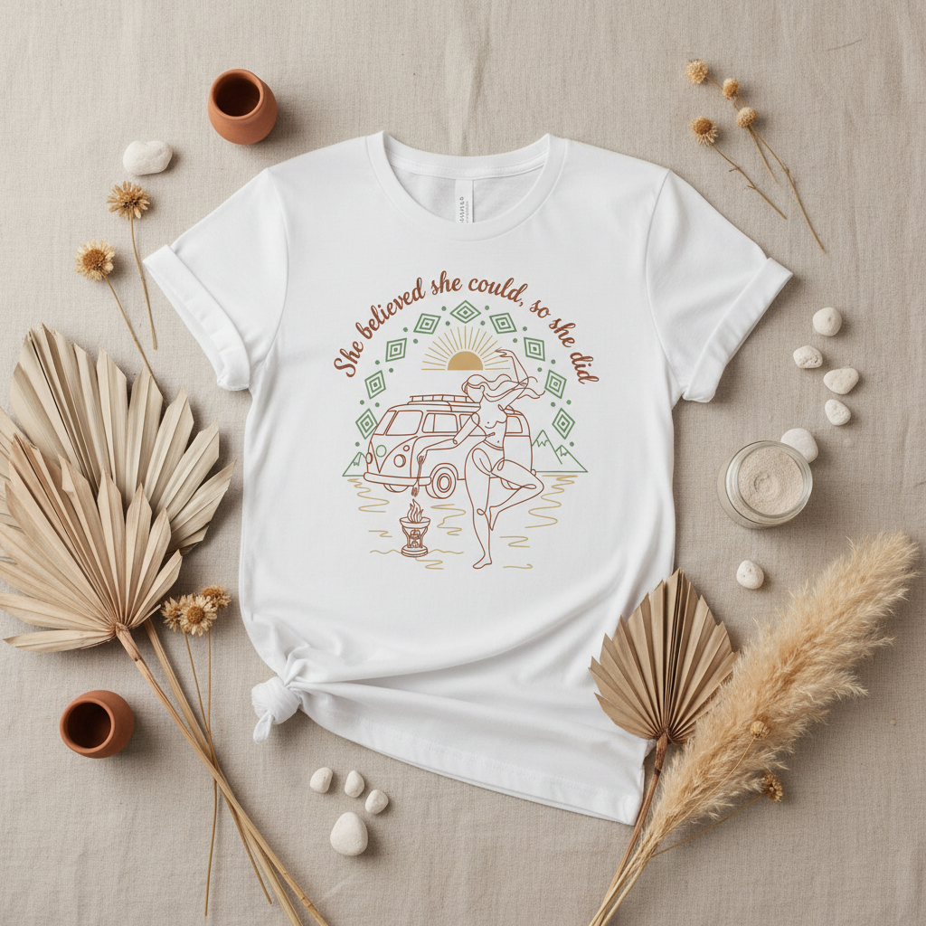 Empowering boho free woman graphic tee with Amazigh motif by Pause Caravan Collective