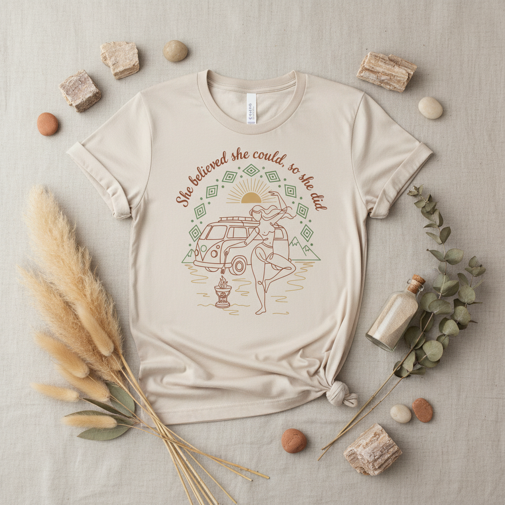 Empowering boho free woman graphic tee with Amazigh motif by Pause Caravan Collective