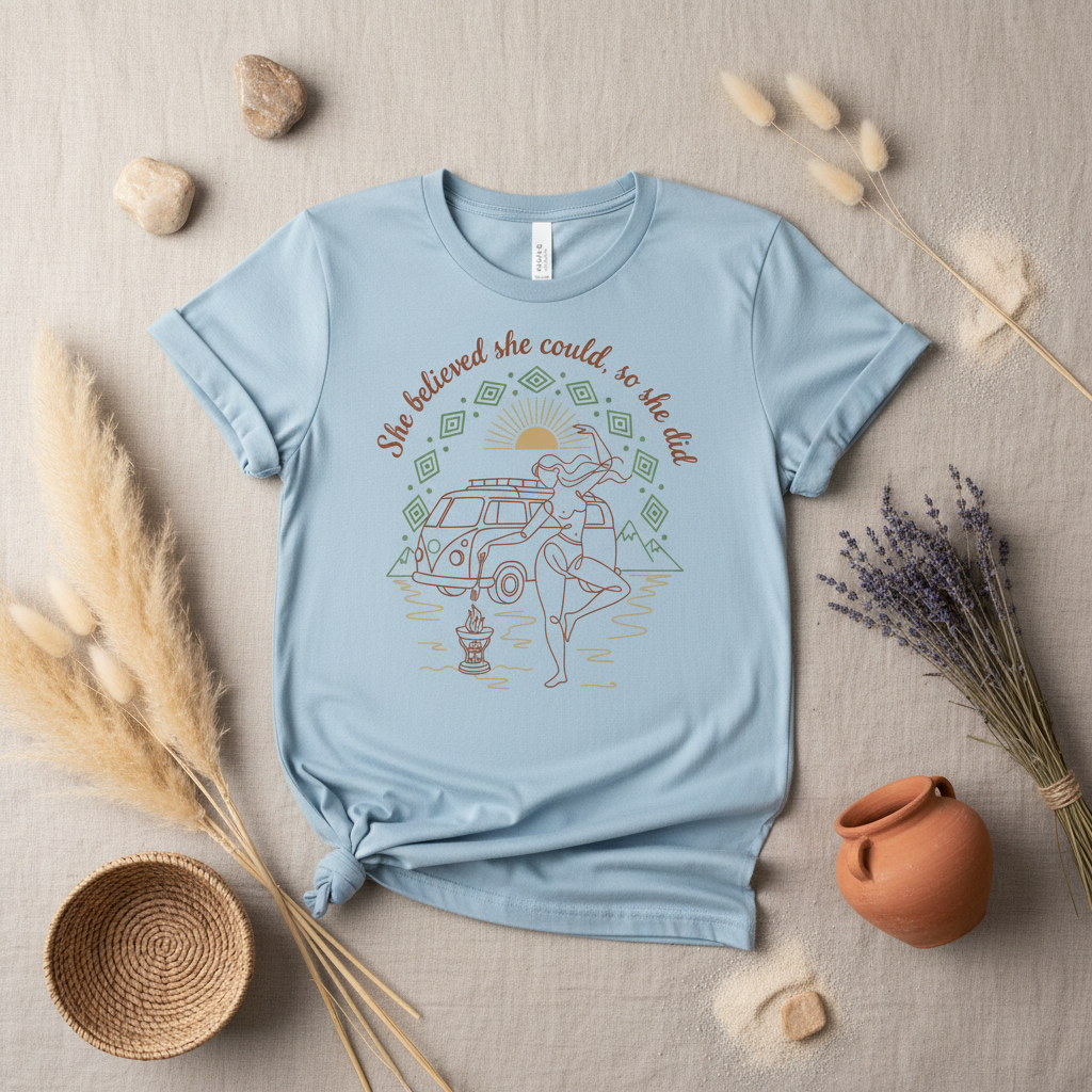 Empowering boho free woman graphic tee with Amazigh motif by Pause Caravan Collective