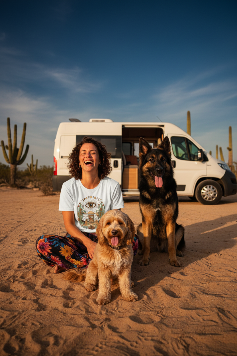 Fun van life character graphic tee by Pause Caravan Collective