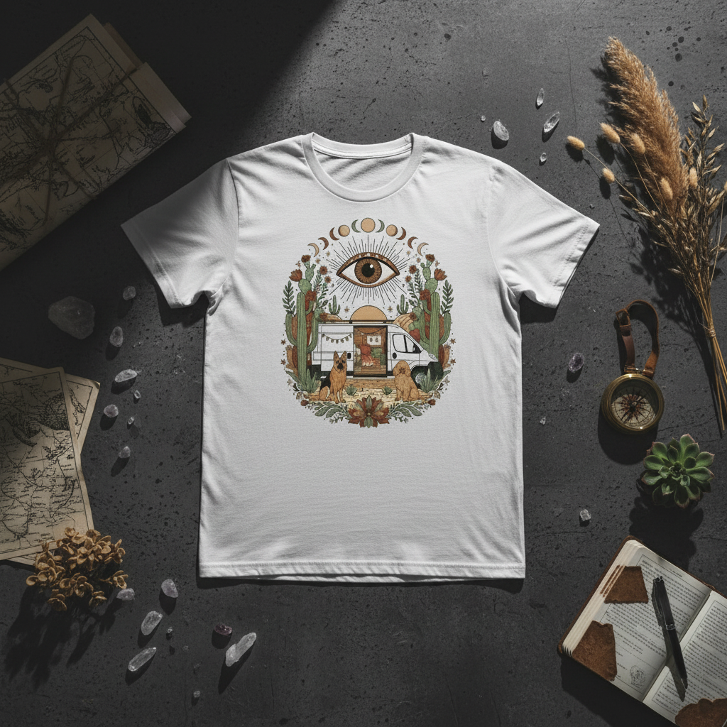 Fun van life character graphic tee by Pause Caravan Collective