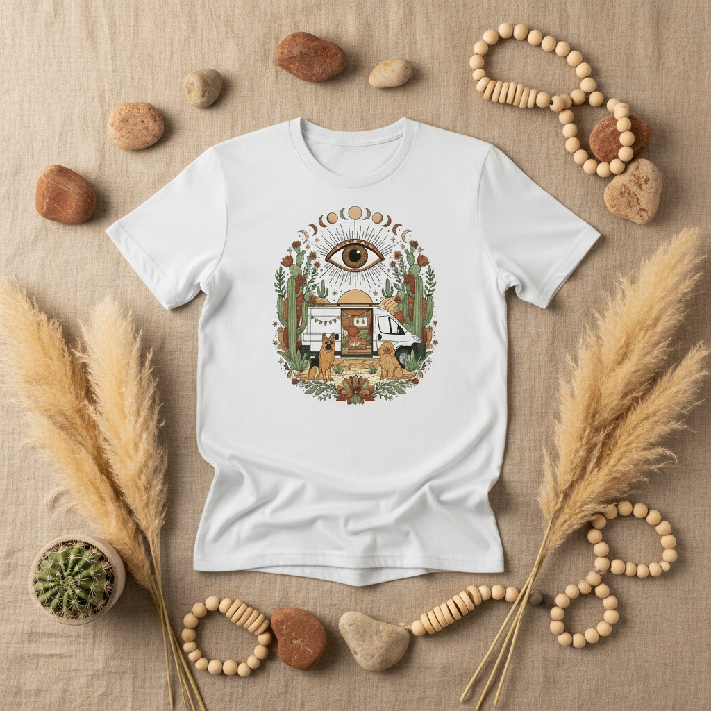 Fun van life character graphic tee by Pause Caravan Collective