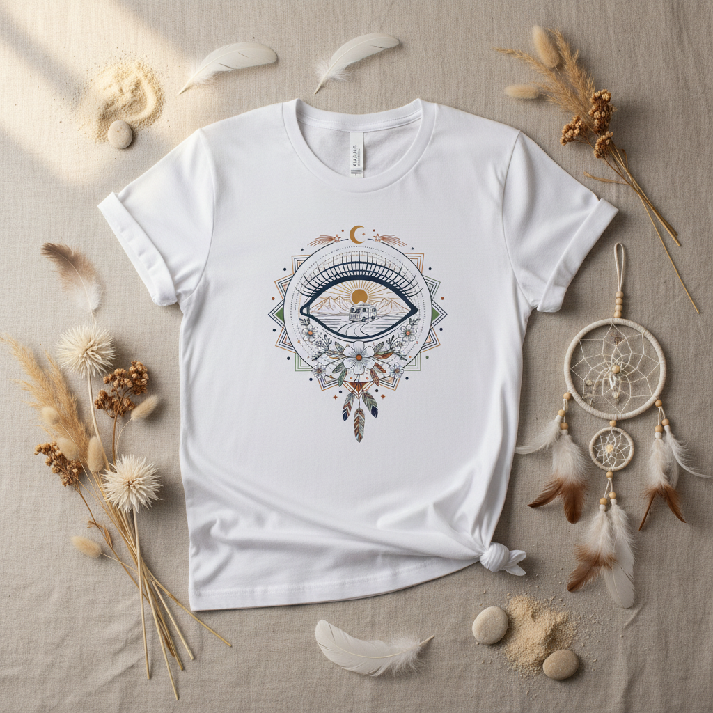 Eye of the tribe boho graphic tee with Amazigh eye symbol by Pause Caravan Collective