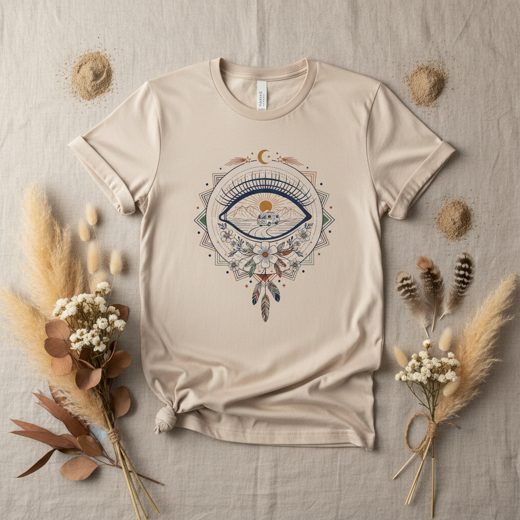 Eye of the tribe boho graphic tee with Amazigh eye symbol by Pause Caravan Collective
