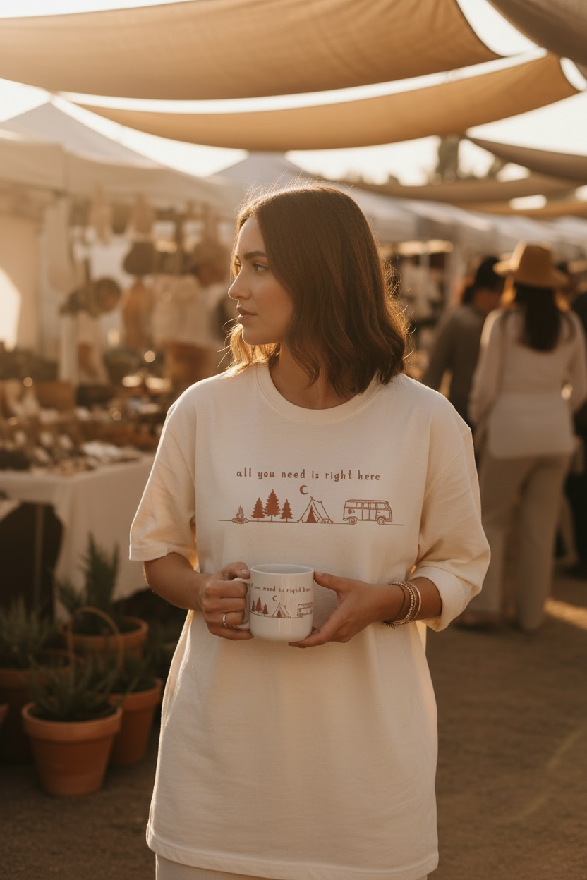All You Need Is Right Here boho van life graphic tee by Pause Caravan Collective