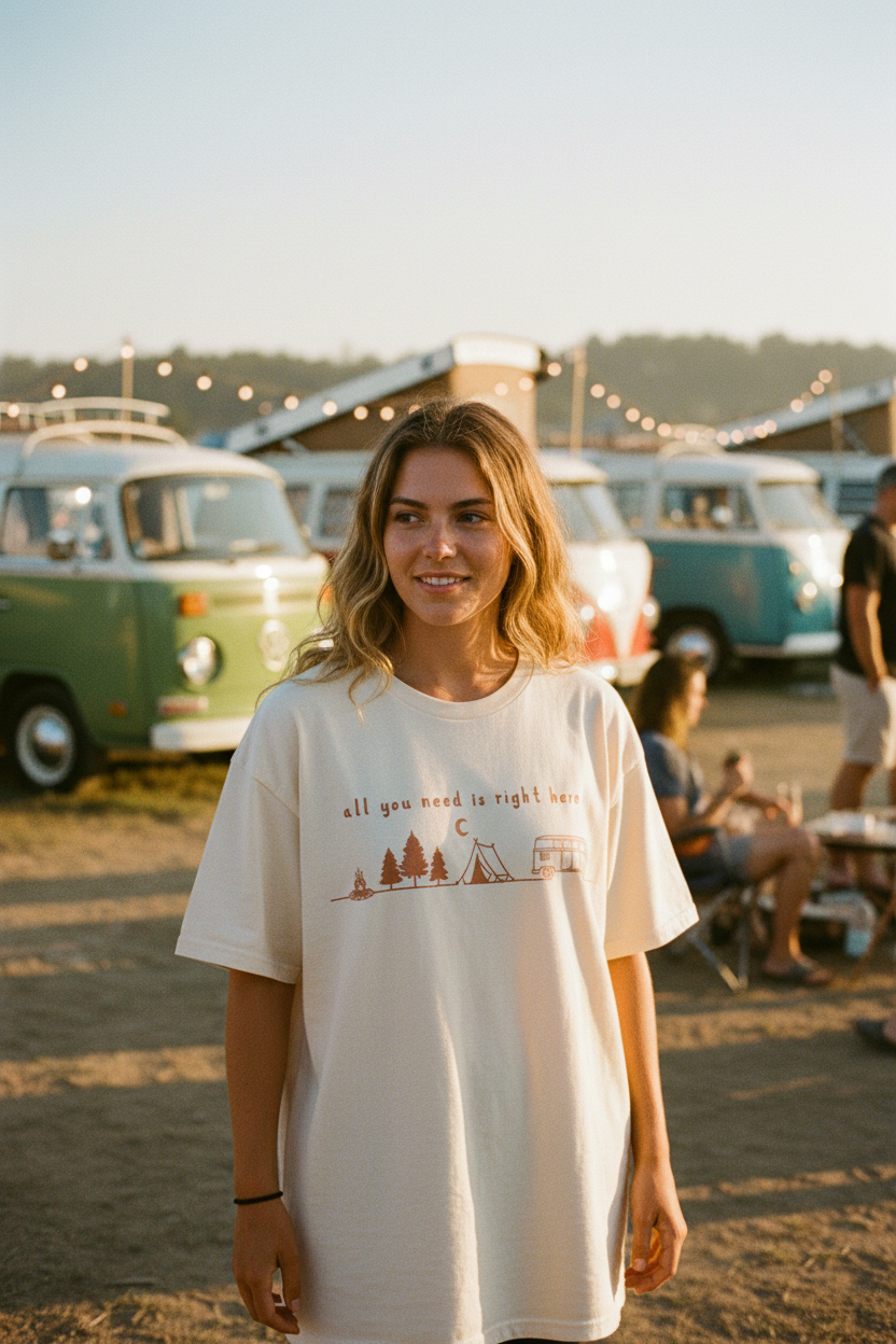 All You Need Is Right Here boho van life graphic tee by Pause Caravan Collective