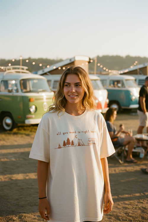 All You Need Is Right Here boho van life graphic tee by Pause Caravan Collective