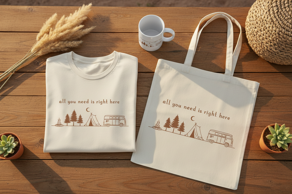 All You Need Is Right Here boho van life graphic tee by Pause Caravan Collective