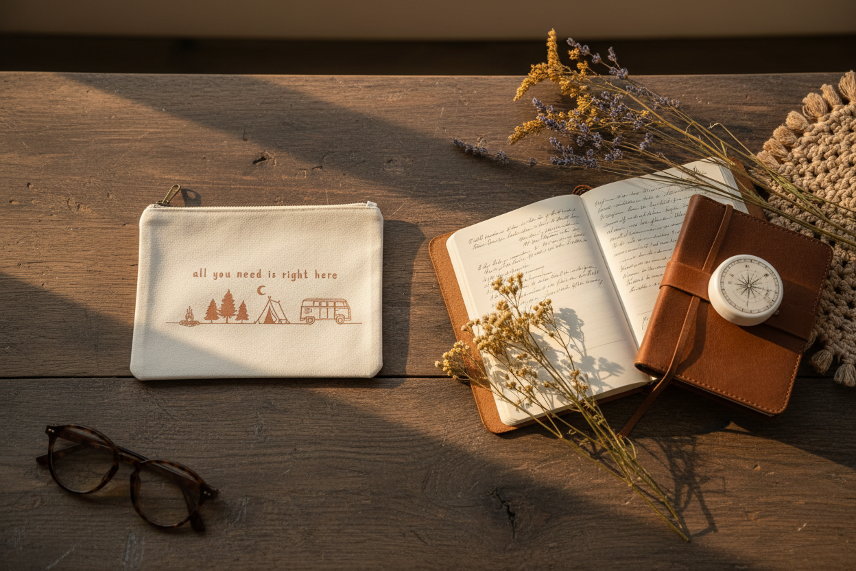 All You Need Is Right Here boho canvas zipper pouch by Pause Caravan Collective