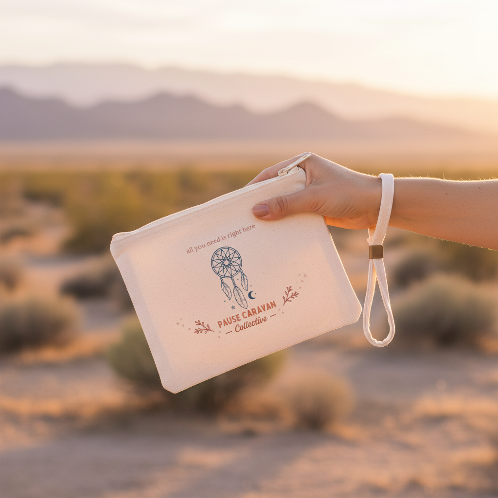 Canvas Zip Pouch — Pause Caravan Collective | Boho Dreamcatcher Bag