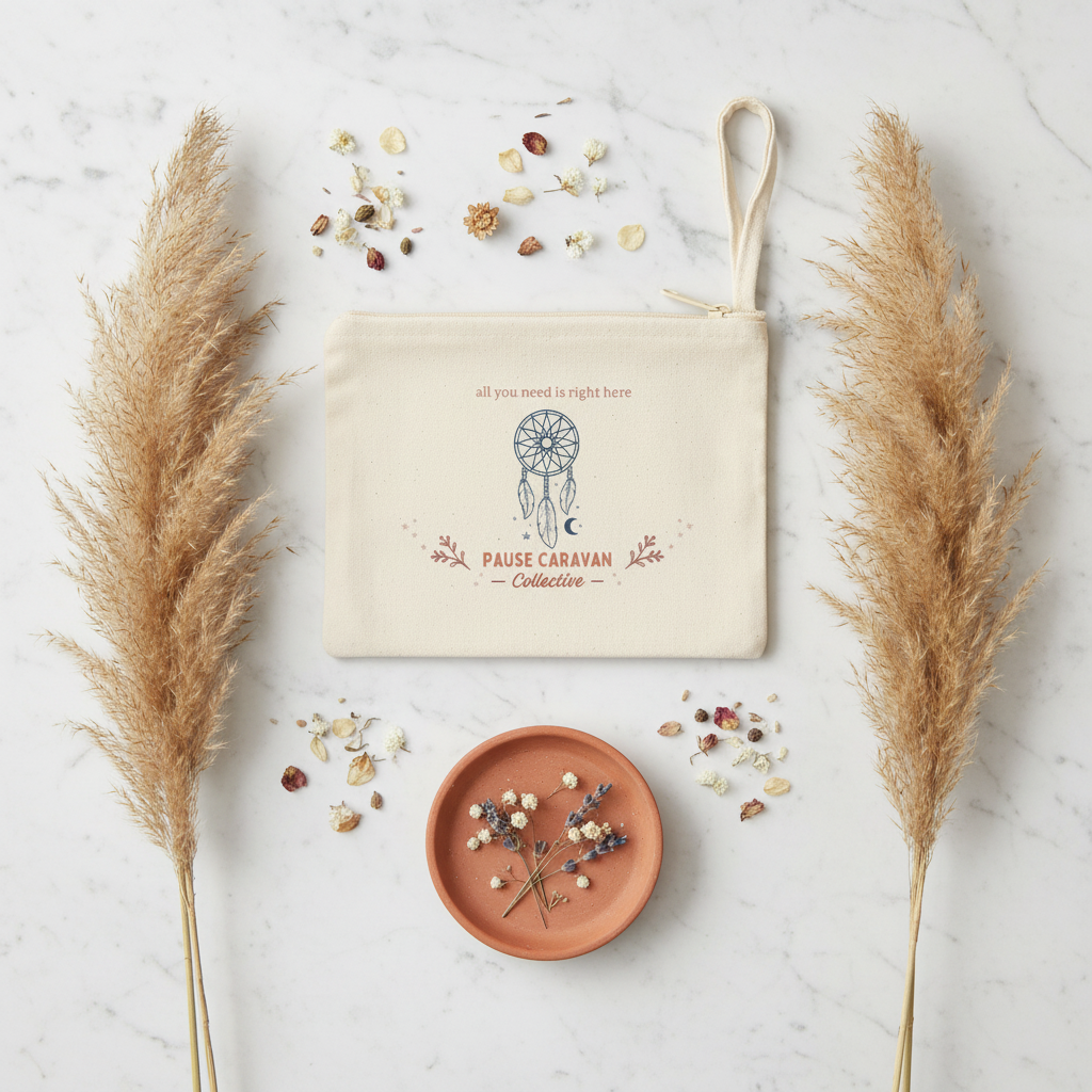 Canvas Zip Pouch — Pause Caravan Collective | Boho Dreamcatcher Bag