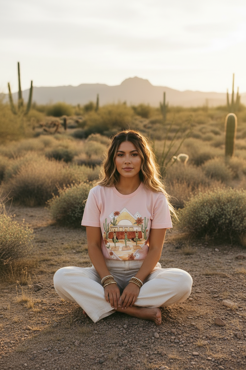 Pause and flow yoga van life graphic tee by Pause Caravan Collective