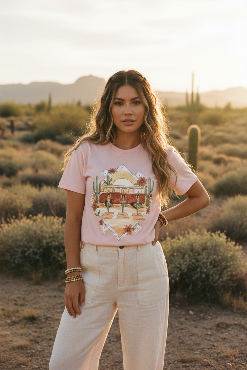 Pause and flow yoga van life graphic tee by Pause Caravan Collective